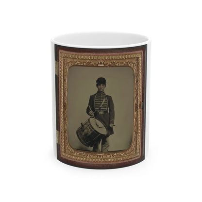 Unidentified Soldier In Union Uniform And Massachusetts Belt Buckle With Drum (U.S. Civil War) White Coffee Mug-11oz-Go Mug Yourself