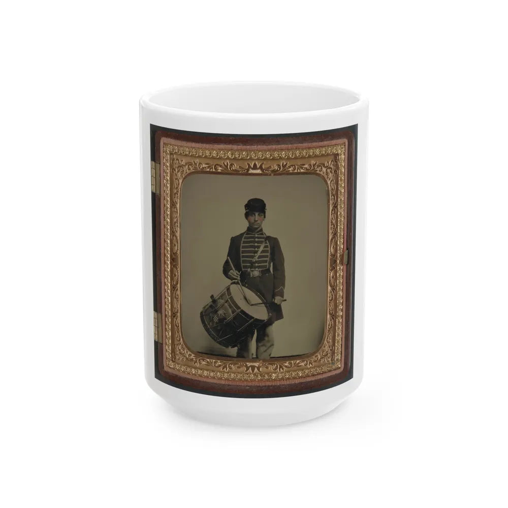 Unidentified Soldier In Union Uniform And Massachusetts Belt Buckle With Drum (U.S. Civil War) White Coffee Mug-15oz-Go Mug Yourself