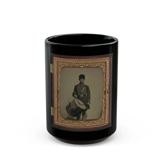 Unidentified Soldier In Union Uniform And Massachusetts Belt Buckle With Drum (U.S. Civil War) Black Coffee Mug 15oz - Go Mug Yourself