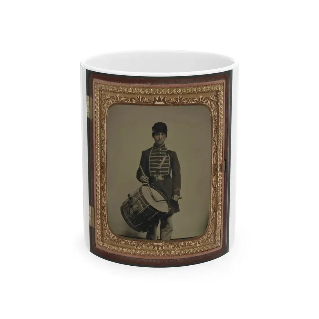 Unidentified Soldier In Union Uniform And Massachusetts Belt Buckle With Drum (U.S. Civil War) White Coffee Mug 11oz - Go Mug Yourself