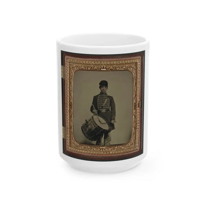Unidentified Soldier In Union Uniform And Massachusetts Belt Buckle With Drum (U.S. Civil War) White Coffee Mug 15oz - Go Mug Yourself
