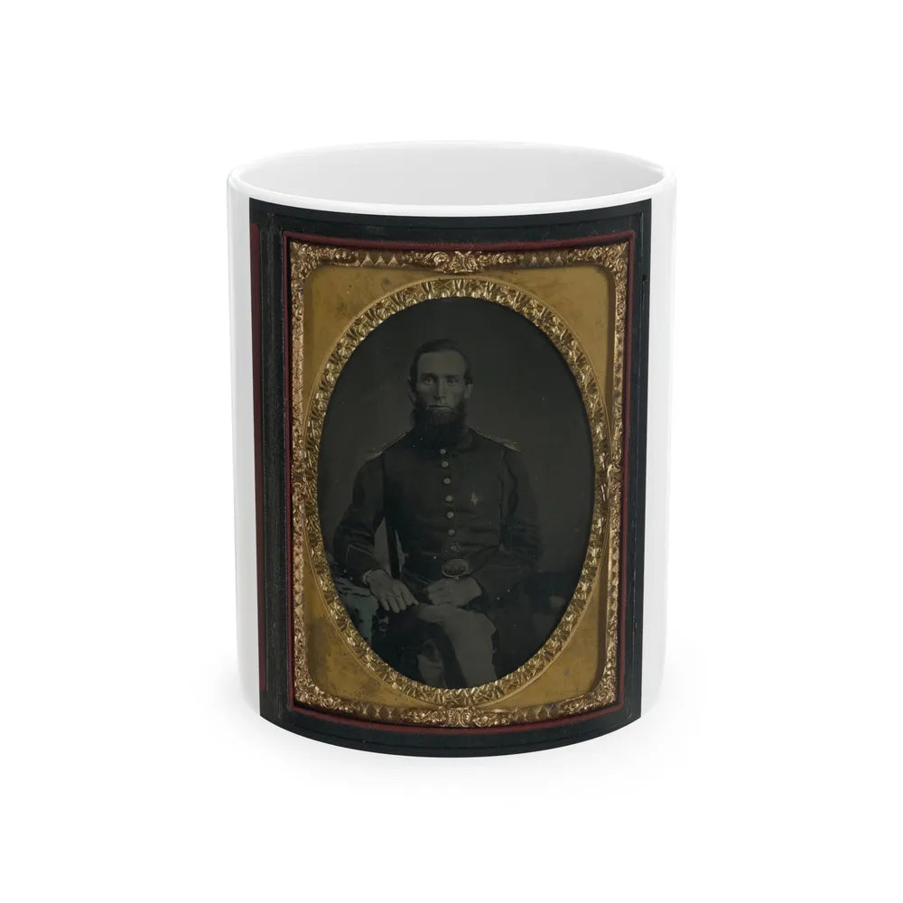 Unidentified Soldier In Union Uniform And Ohio Volunteer Militia Belt Buckle (U.S. Civil War) White Coffee Mug-11oz-Go Mug Yourself