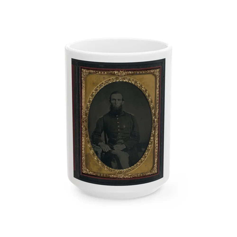 Unidentified Soldier In Union Uniform And Ohio Volunteer Militia Belt Buckle (U.S. Civil War) White Coffee Mug-15oz-Go Mug Yourself