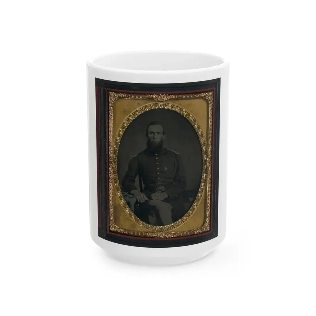 Unidentified Soldier In Union Uniform And Ohio Volunteer Militia Belt Buckle (U.S. Civil War) White Coffee Mug 15oz - Go Mug Yourself