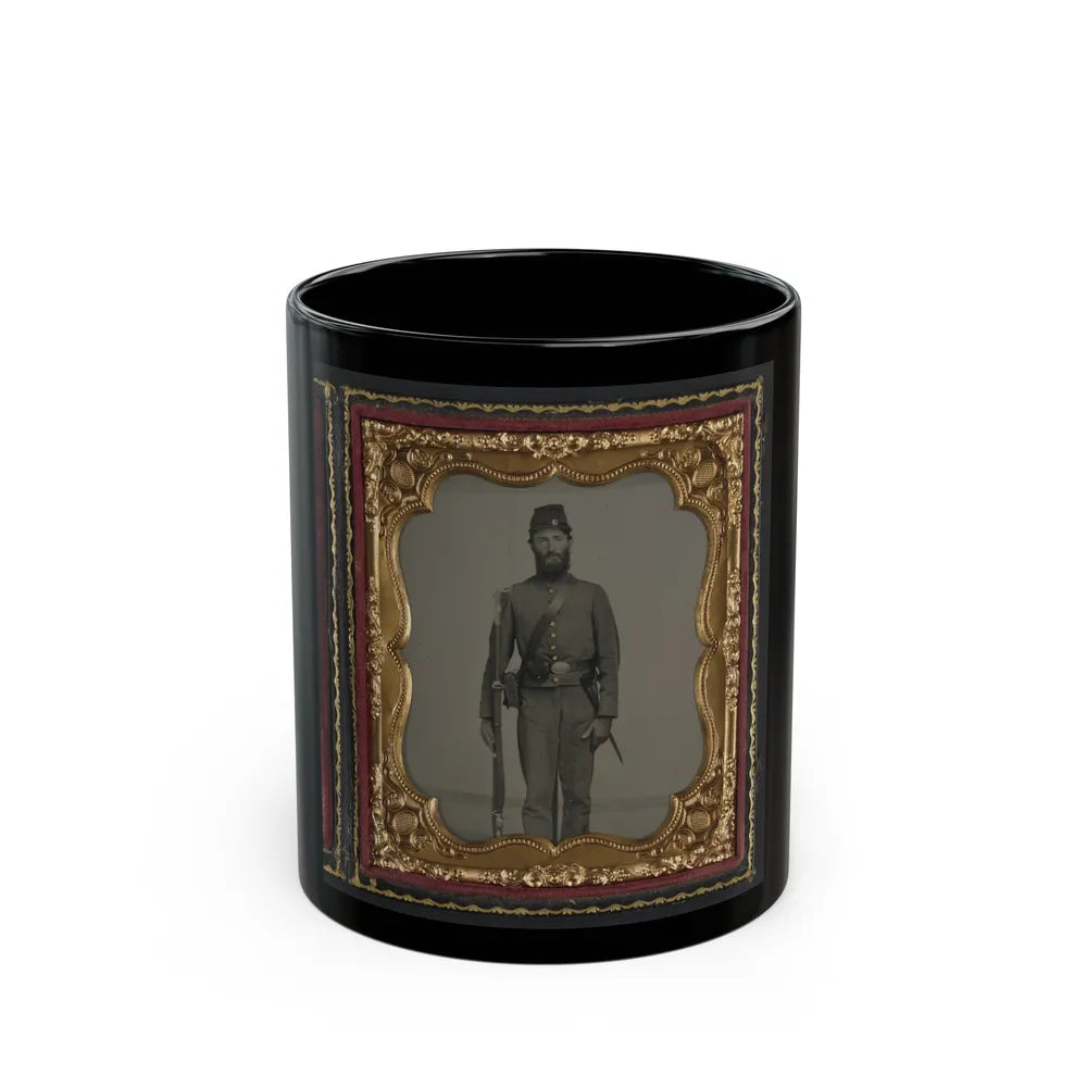 Unidentified Soldier In Union Uniform And Ohio Volunteer Militia Belt Buckle With Bayoneted Musket (U.S. Civil War) Black Coffee Mug-11oz-Go Mug Yourself