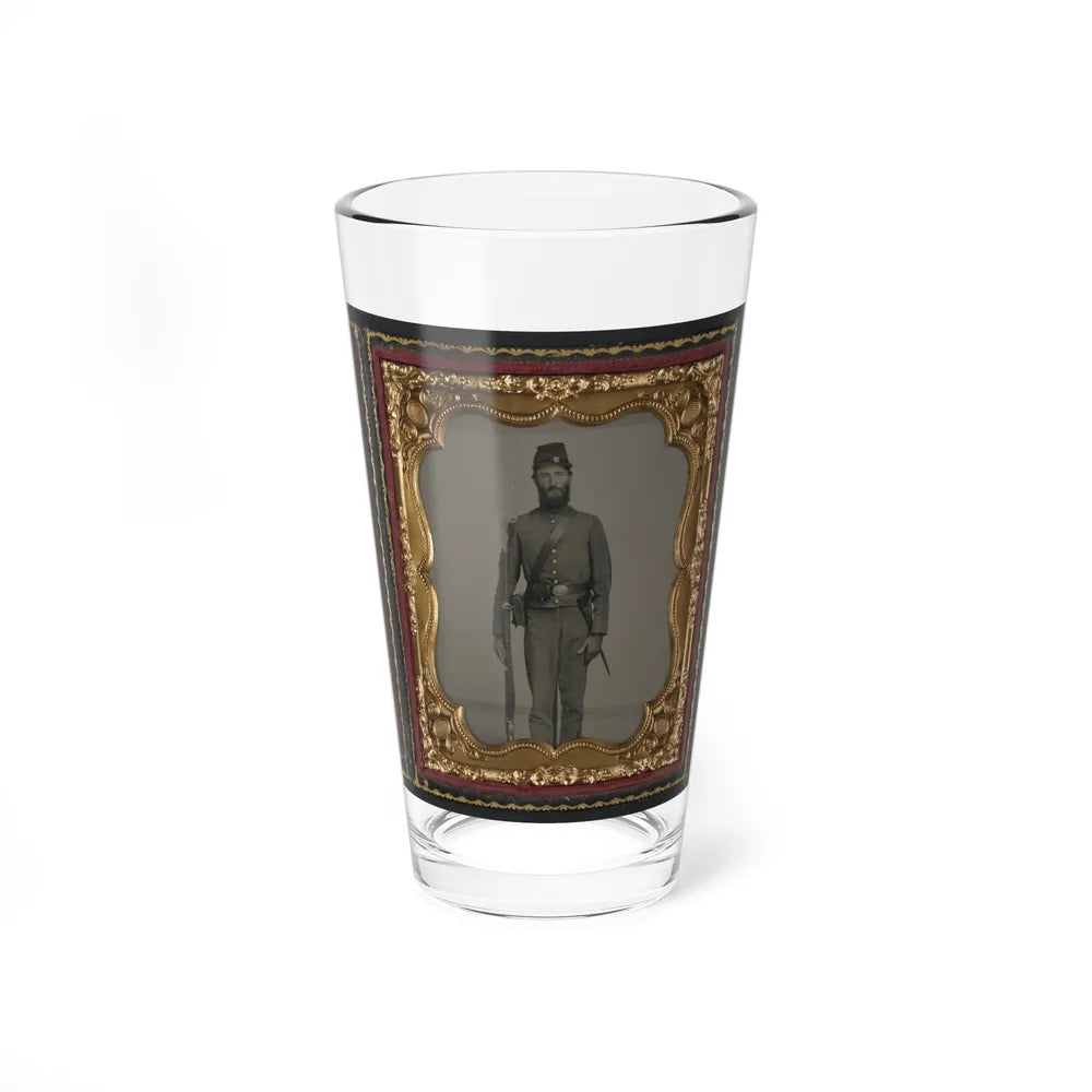 Unidentified Soldier In Union Uniform And Ohio Volunteer Militia Belt Buckle With Bayoneted Musket (U.S. Civil War) Pint Glass 16oz-16oz-Go Mug Yourself