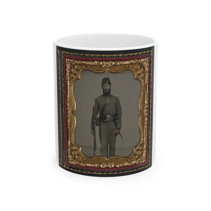 Unidentified Soldier In Union Uniform And Ohio Volunteer Militia Belt Buckle With Bayoneted Musket (U.S. Civil War) White Coffee Mug-11oz-Go Mug Yourself