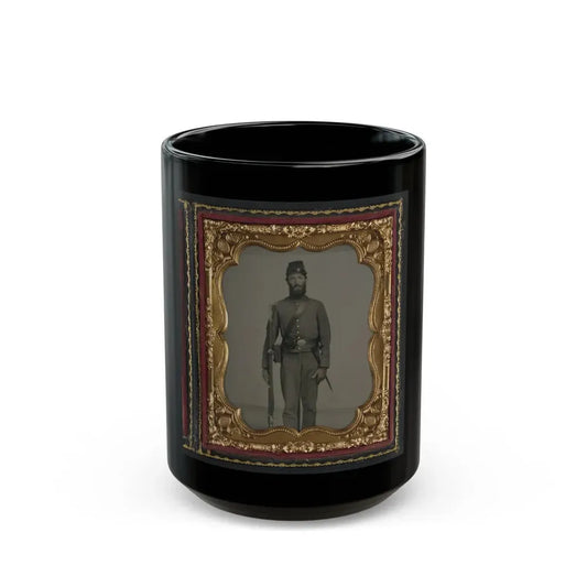 Unidentified Soldier In Union Uniform And Ohio Volunteer Militia Belt Buckle With Bayoneted Musket (U.S. Civil War) Black Coffee Mug 15oz - Go Mug Yourself
