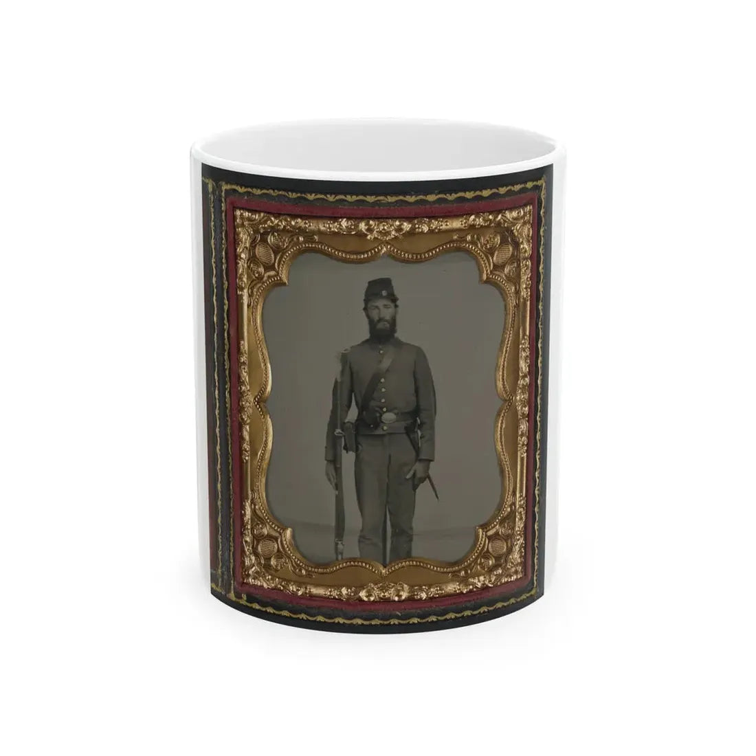 Unidentified Soldier In Union Uniform And Ohio Volunteer Militia Belt Buckle With Bayoneted Musket (U.S. Civil War) White Coffee Mug 11oz - Go Mug Yourself
