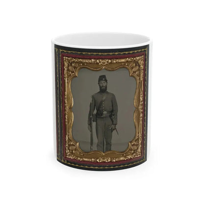 Unidentified Soldier In Union Uniform And Ohio Volunteer Militia Belt Buckle With Bayoneted Musket (U.S. Civil War) White Coffee Mug 11oz - Go Mug Yourself