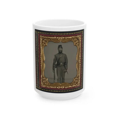 Unidentified Soldier In Union Uniform And Ohio Volunteer Militia Belt Buckle With Bayoneted Musket (U.S. Civil War) White Coffee Mug 15oz - Go Mug Yourself