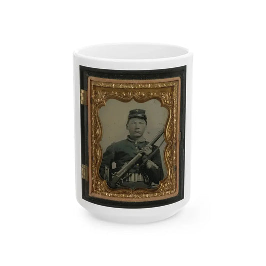 Unidentified Soldier In Union Uniform And Rifleman's Belt Rig With Musket (U.S. Civil War) White Coffee Mug 15oz - Go Mug Yourself