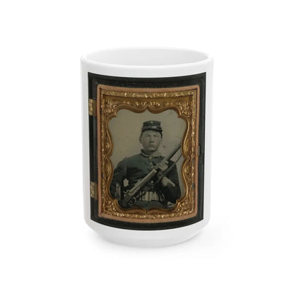 Unidentified Soldier In Union Uniform And Rifleman's Belt Rig With Musket (U.S. Civil War) White Coffee Mug-15oz-Go Mug Yourself