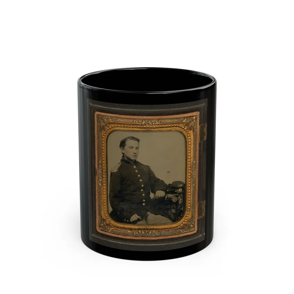 Unidentified Soldier In Union Uniform And Shoulder Scales With A Company A Forage Cap Bearing Infantry Insignia (U.S. Civil War) Black Coffee Mug-11oz-Go Mug Yourself