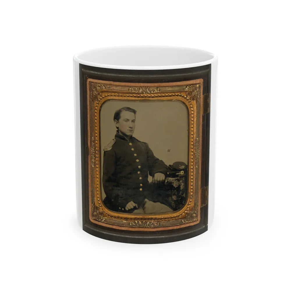 Unidentified Soldier In Union Uniform And Shoulder Scales With A Company A Forage Cap Bearing Infantry Insignia (U.S. Civil War) White Coffee Mug-11oz-Go Mug Yourself