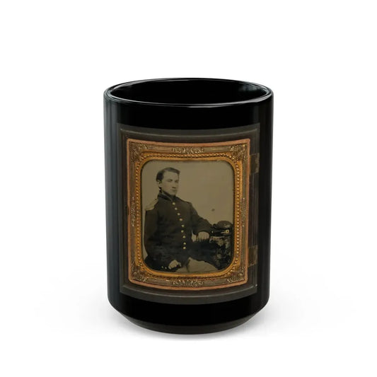 Unidentified Soldier In Union Uniform And Shoulder Scales With A Company A Forage Cap Bearing Infantry Insignia (U.S. Civil War) Black Coffee Mug 15oz - Go Mug Yourself