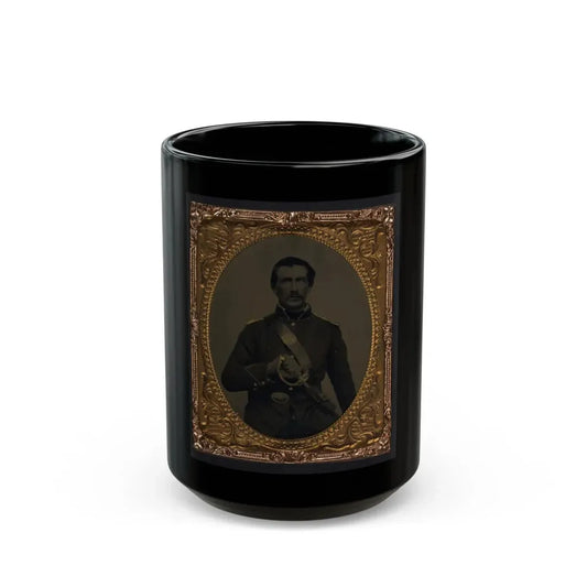 Unidentified Soldier In Union Uniform And Shoulder Scales With Model 1860 Field And Staff Officer's Sword (U.S. Civil War) Black Coffee Mug 15oz - Go Mug Yourself