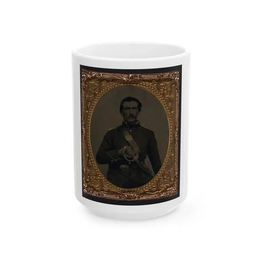 Unidentified Soldier In Union Uniform And Shoulder Scales With Model 1860 Field And Staff Officer's Sword (U.S. Civil War) White Coffee Mug 15oz - Go Mug Yourself