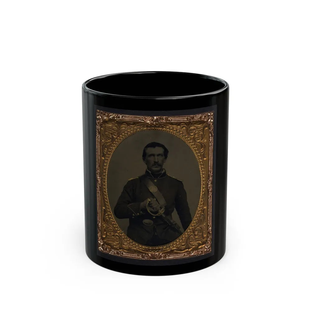 Unidentified Soldier In Union Uniform And Shoulder Scales With Model 1860 Field And Staff Officer's Sword (U.S. Civil War) Black Coffee Mug-11oz-Go Mug Yourself