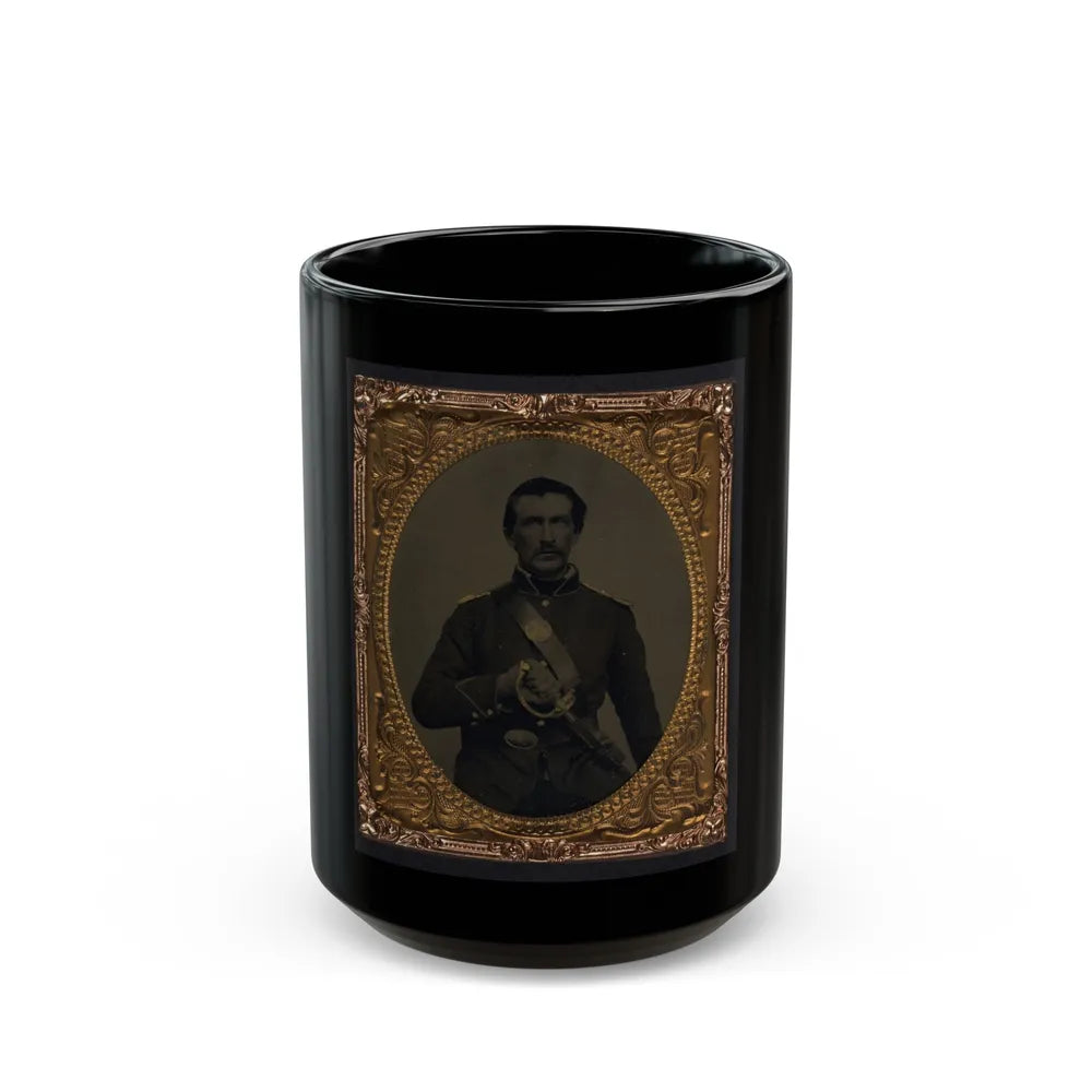 Unidentified Soldier In Union Uniform And Shoulder Scales With Model 1860 Field And Staff Officer's Sword (U.S. Civil War) Black Coffee Mug-15oz-Go Mug Yourself