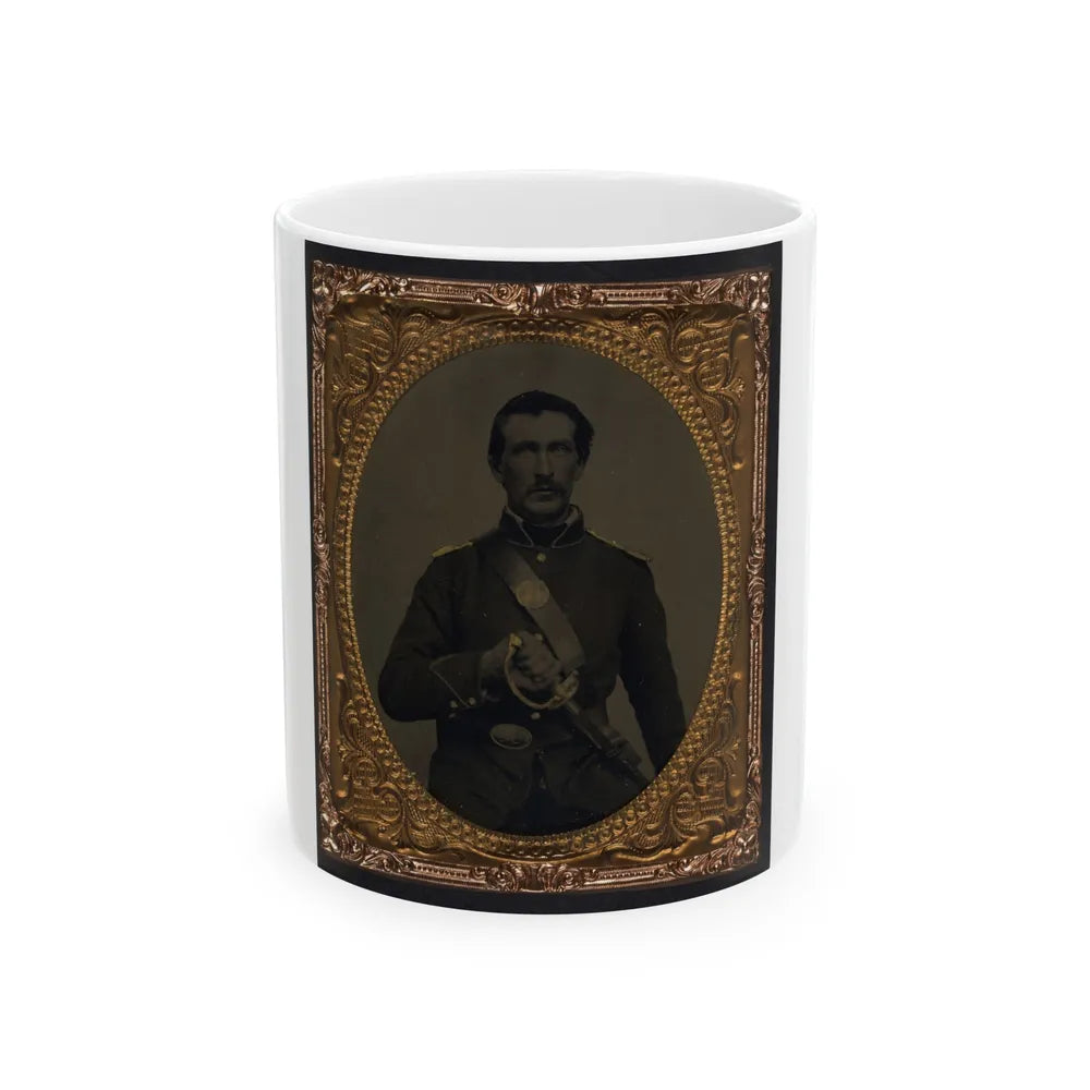 Unidentified Soldier In Union Uniform And Shoulder Scales With Model 1860 Field And Staff Officer's Sword (U.S. Civil War) White Coffee Mug-11oz-Go Mug Yourself