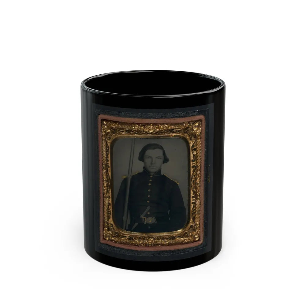 Unidentified Soldier In Union Uniform And Shoulder Scales With Musket And Knife (U.S. Civil War) Black Coffee Mug-11oz-Go Mug Yourself