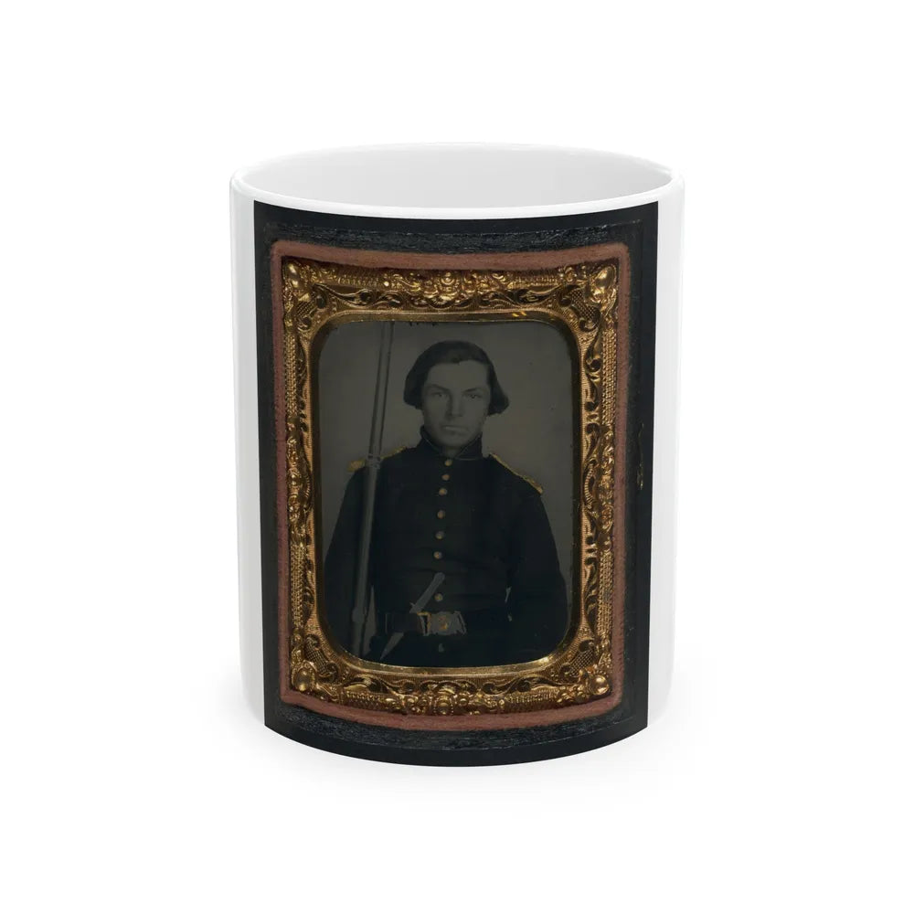 Unidentified Soldier In Union Uniform And Shoulder Scales With Musket And Knife (U.S. Civil War) White Coffee Mug-11oz-Go Mug Yourself