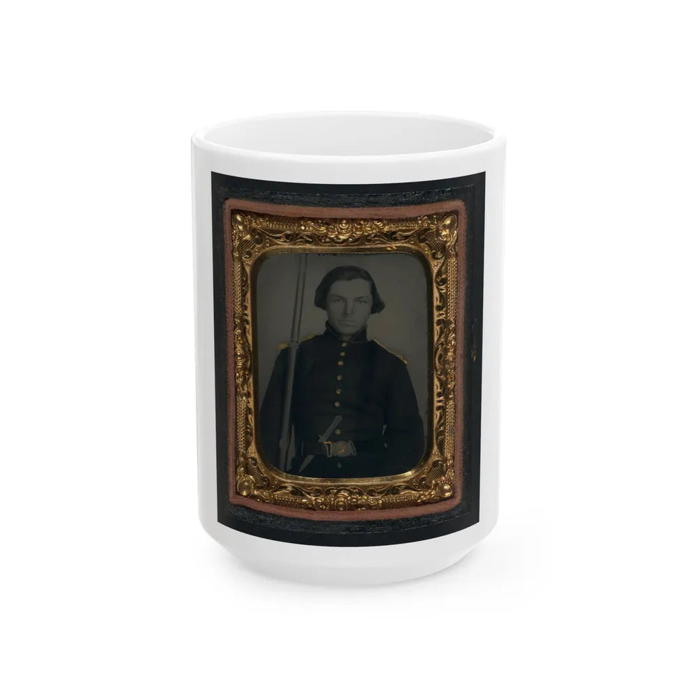 Unidentified Soldier In Union Uniform And Shoulder Scales With Musket And Knife (U.S. Civil War) White Coffee Mug-15oz-Go Mug Yourself