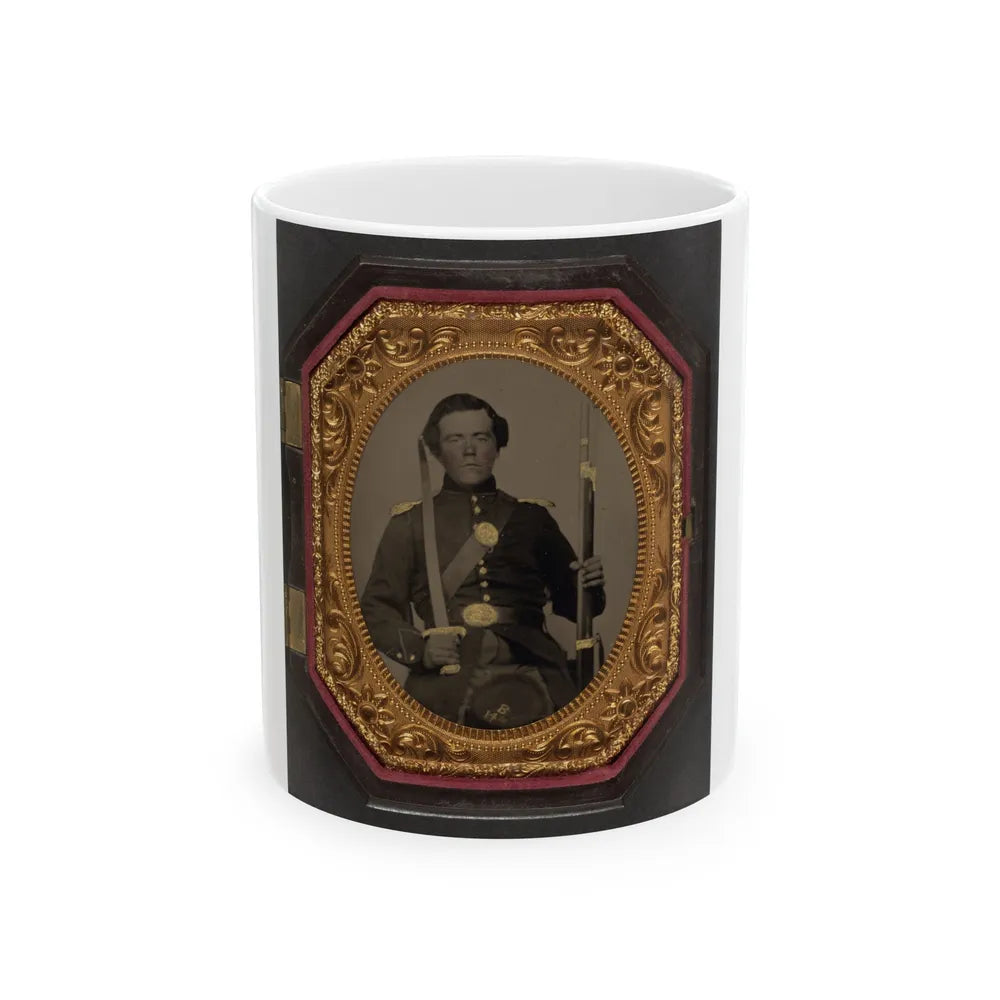 Unidentified Soldier In Union Uniform And Shoulder Scales With Musket And Sword (U.S. Civil War) White Coffee Mug-11oz-Go Mug Yourself