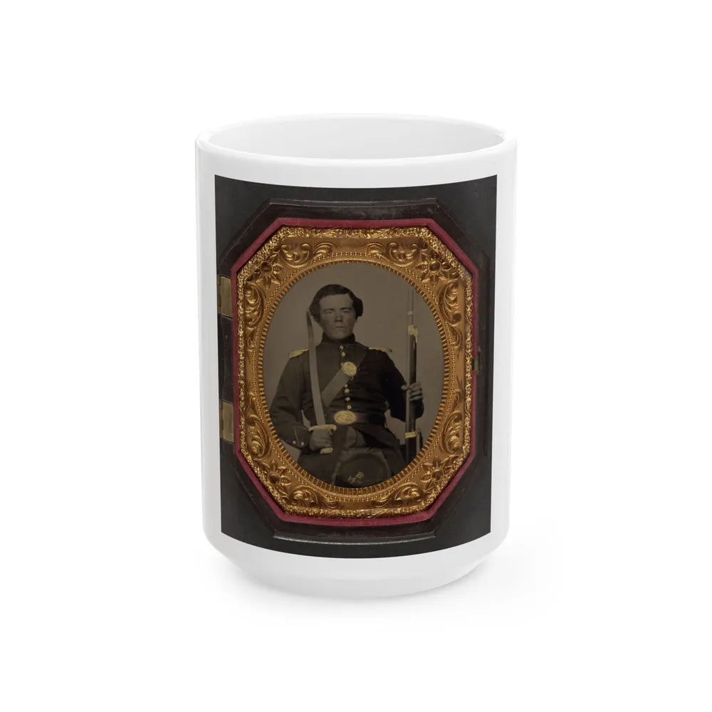 Unidentified Soldier In Union Uniform And Shoulder Scales With Musket And Sword (U.S. Civil War) White Coffee Mug-15oz-Go Mug Yourself