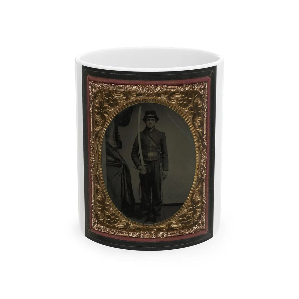 Unidentified Soldier In Union Uniform And Shoulder Scales With Sword (U.S. Civil War) White Coffee Mug-11oz-Go Mug Yourself