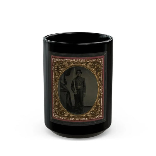 Unidentified Soldier In Union Uniform And Shoulder Scales With Sword (U.S. Civil War) Black Coffee Mug 15oz - Go Mug Yourself