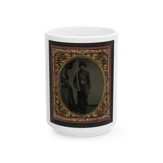 Unidentified Soldier In Union Uniform And Shoulder Scales With Sword (U.S. Civil War) White Coffee Mug 15oz - Go Mug Yourself