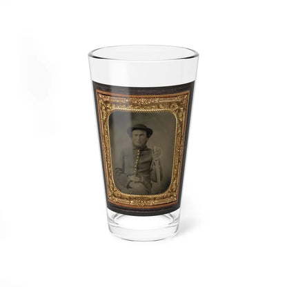 Unidentified Soldier In Union Uniform And Slouch Cap Sitting With Holstered Revolver And Cavalry Saber (U.S. Civil War) Pint Glass 16oz-16oz-Go Mug Yourself