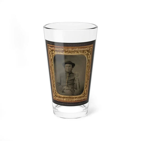 Unidentified Soldier In Union Uniform And Slouch Cap Sitting With Holstered Revolver And Cavalry Saber (U.S. Civil War) Pint Glass 16oz 16oz - Go Mug Yourself