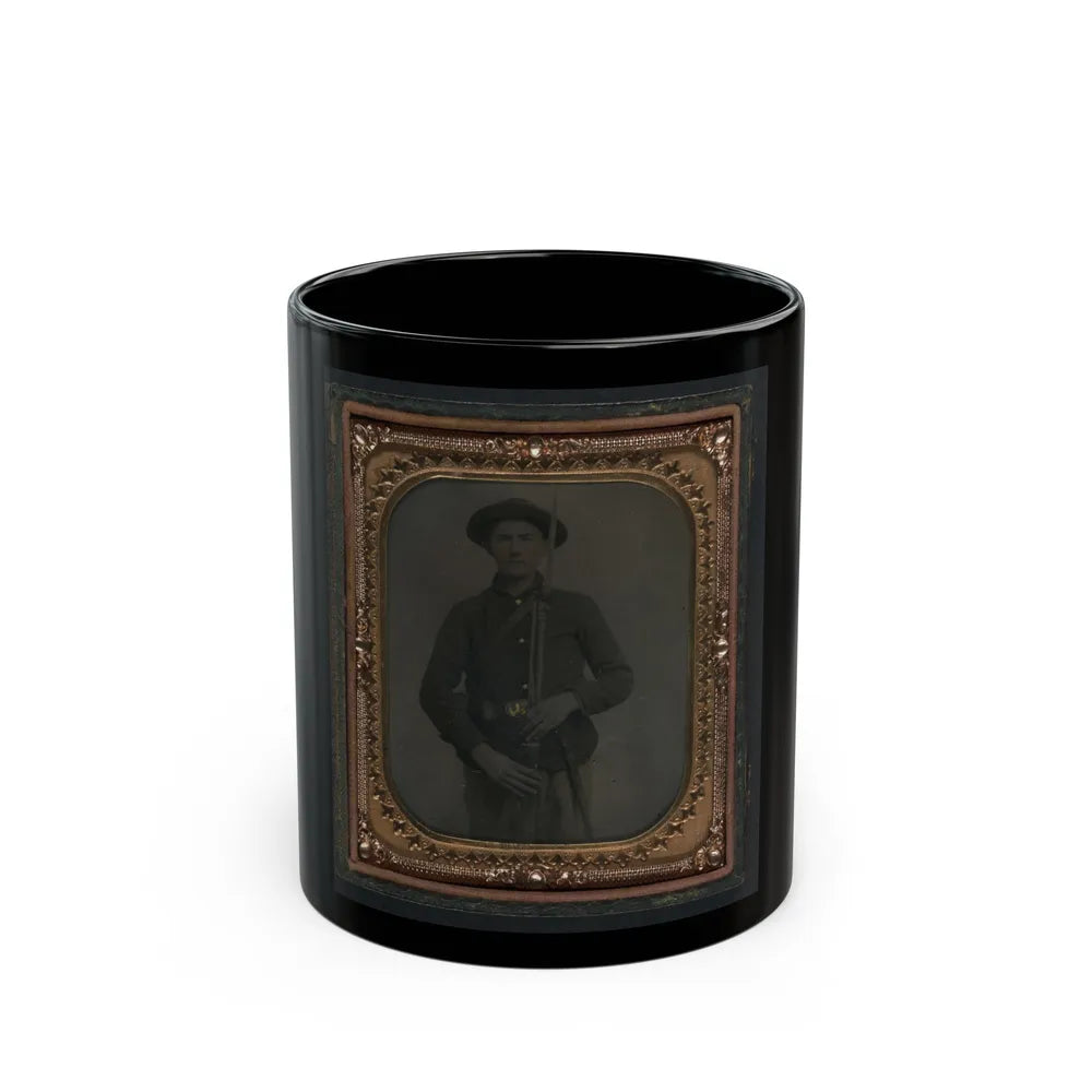 Unidentified Soldier In Union Uniform And Slouch Cap With Bayoneted Musket, Cap Box, Cartridge Box, And Bayonet Scabbard (U.S. Civil War) Black Coffee Mug-11oz-Go Mug Yourself