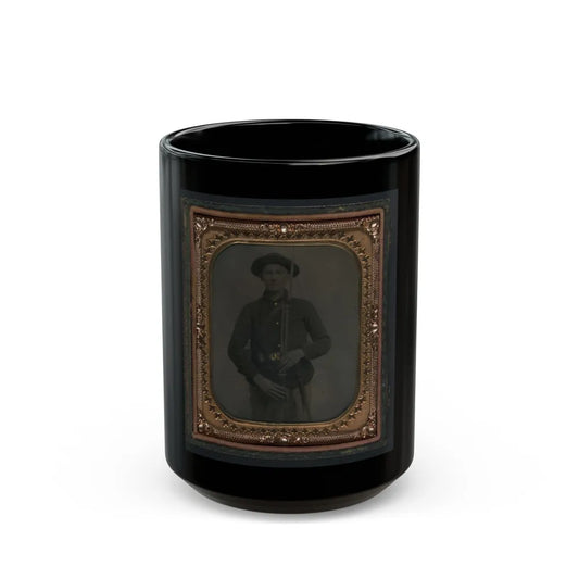 Unidentified Soldier In Union Uniform And Slouch Cap With Bayoneted Musket, Cap Box, Cartridge Box, And Bayonet Scabbard (U.S. Civil War) Black Coffee Mug-15oz-Go Mug Yourself