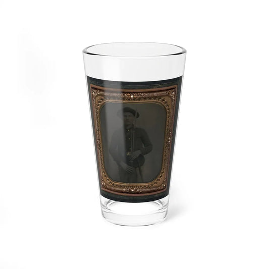 Unidentified Soldier In Union Uniform And Slouch Cap With Bayoneted Musket, Cap Box, Cartridge Box, And Bayonet Scabbard (U.S. Civil War) Pint Glass 16oz-16oz-Go Mug Yourself