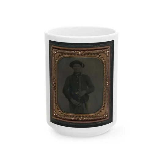 Unidentified Soldier In Union Uniform And Slouch Cap With Bayoneted Musket, Cap Box, Cartridge Box, And Bayonet Scabbard (U.S. Civil War) White Coffee Mug 15oz - Go Mug Yourself