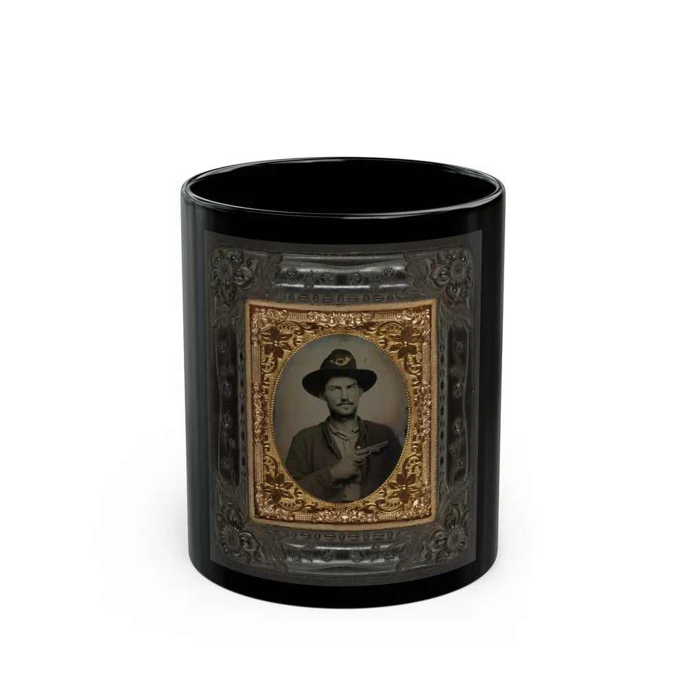 Unidentified Soldier In Union Uniform And Slouch Cap With Infantry Insignia Holding Revolver To Chest (U.S. Civil War) Black Coffee Mug-11oz-Go Mug Yourself