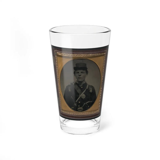 Unidentified Soldier In Union Uniform And State Of New York Belt Buckle With Revolver And Side Knife And Smoking Pipe (U.S. Civil War) Pint Glass 16oz-16oz-Go Mug Yourself