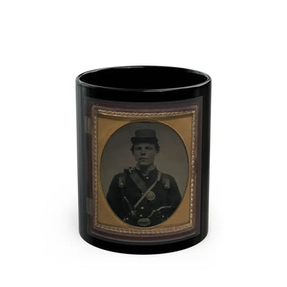 Unidentified Soldier In Union Uniform And State Of New York Belt Buckle With Revolver And Side Knife And Smoking Pipe (U.S. Civil War) Black Coffee Mug 11oz - Go Mug Yourself