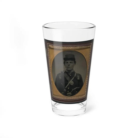Unidentified Soldier In Union Uniform And State Of New York Belt Buckle With Revolver And Side Knife And Smoking Pipe (U.S. Civil War) Pint Glass 16oz 16oz - Go Mug Yourself