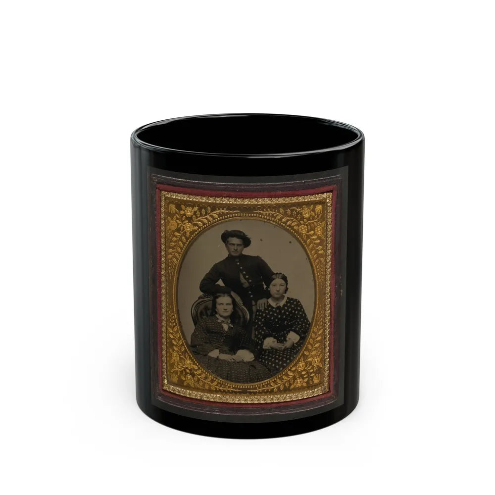 Unidentified Soldier In Union Uniform And Two Women (U.S. Civil War) Black Coffee Mug-11oz-Go Mug Yourself