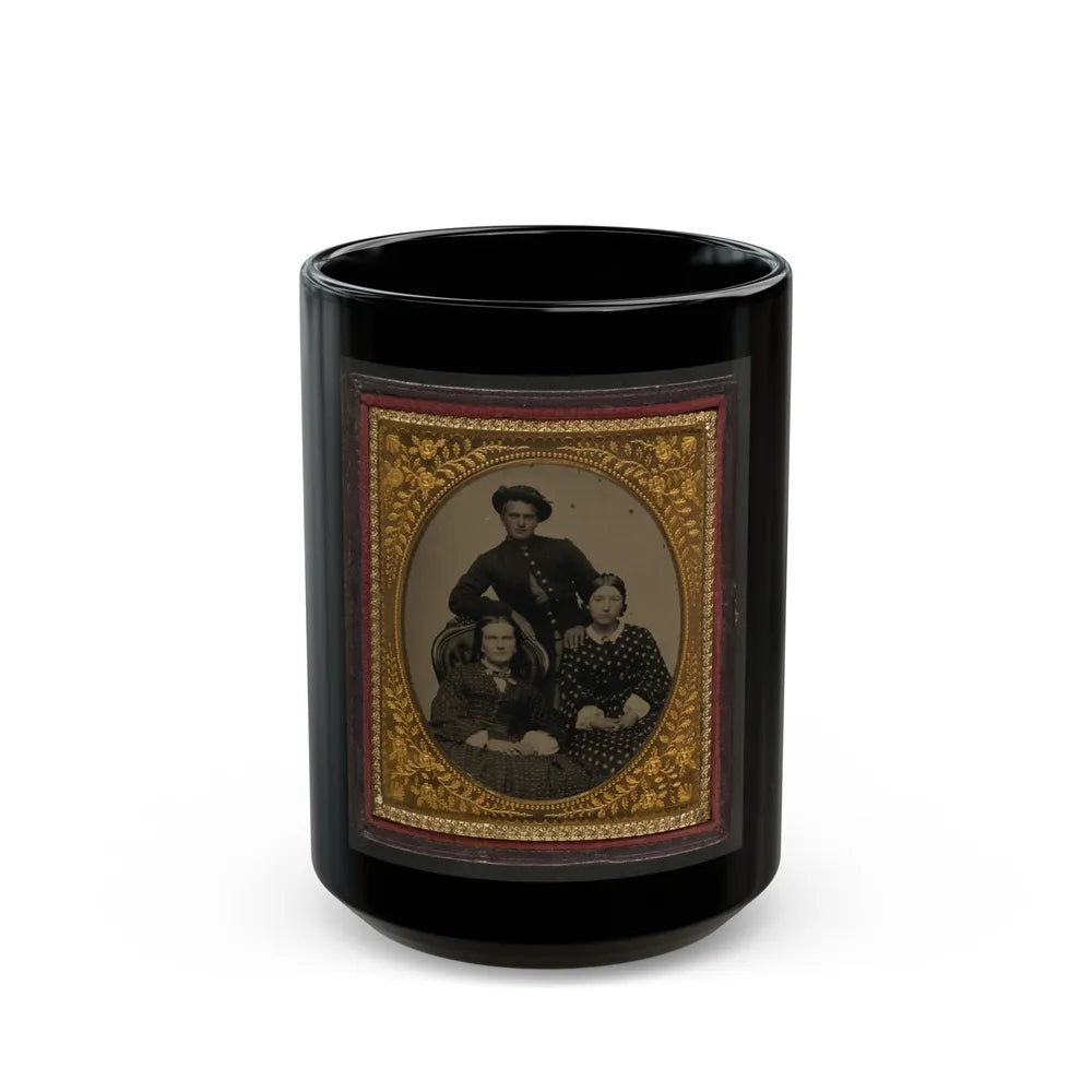 Unidentified Soldier In Union Uniform And Two Women (U.S. Civil War) Black Coffee Mug-15oz-Go Mug Yourself