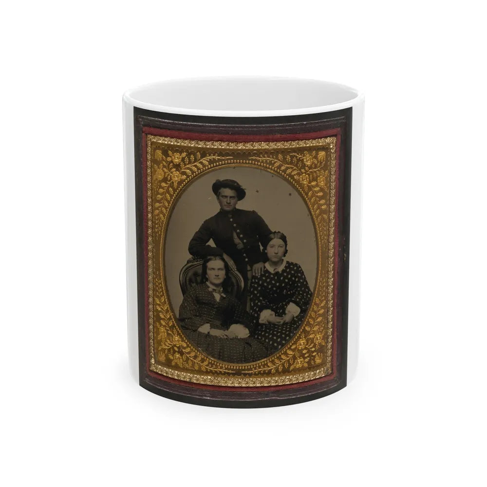 Unidentified Soldier In Union Uniform And Two Women (U.S. Civil War) White Coffee Mug-11oz-Go Mug Yourself