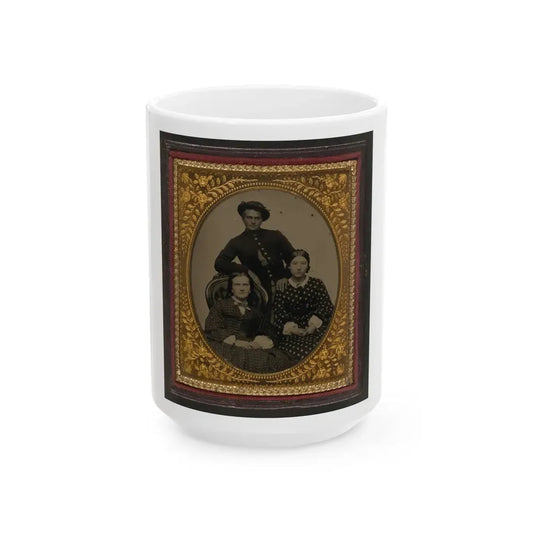 Unidentified Soldier In Union Uniform And Two Women (U.S. Civil War) White Coffee Mug 15oz - Go Mug Yourself