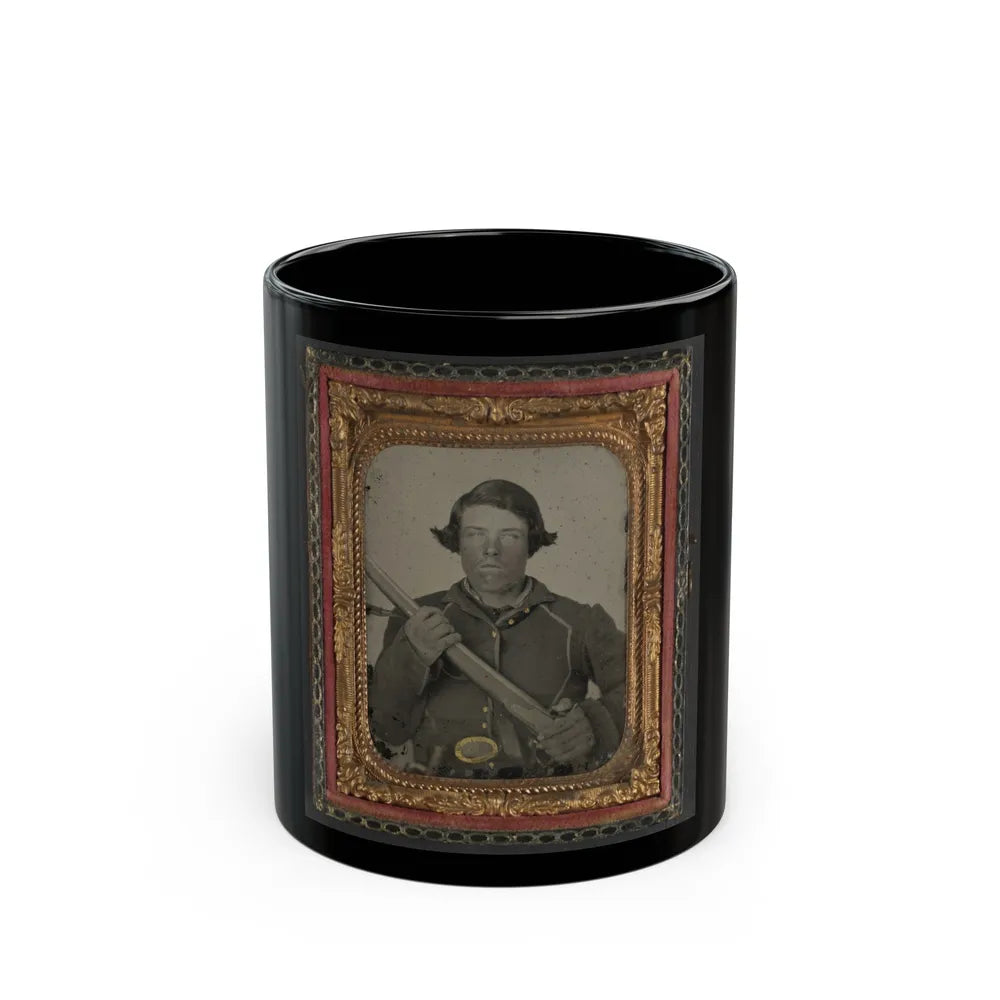 Unidentified Soldier In Union Uniform And U.S. Belt Buckle With Musket (U.S. Civil War) Black Coffee Mug-11oz-Go Mug Yourself