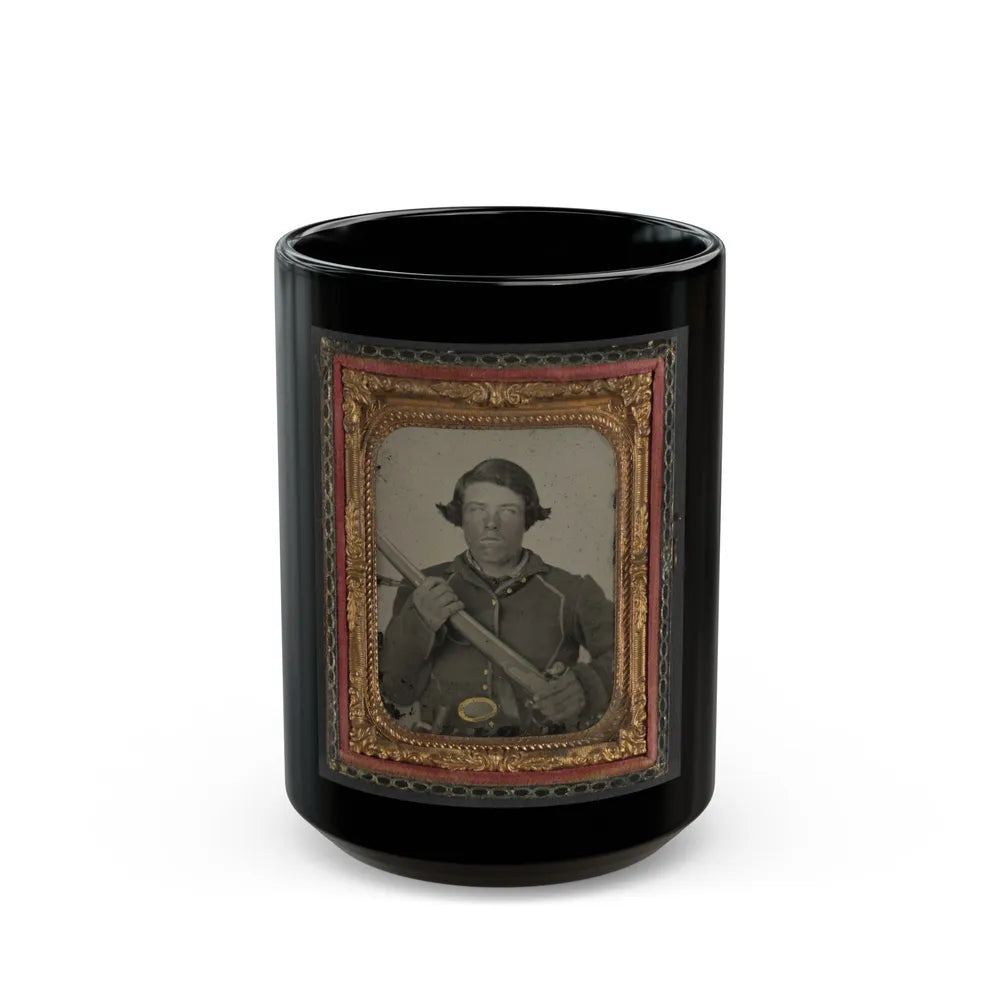 Unidentified Soldier In Union Uniform And U.S. Belt Buckle With Musket (U.S. Civil War) Black Coffee Mug-15oz-Go Mug Yourself