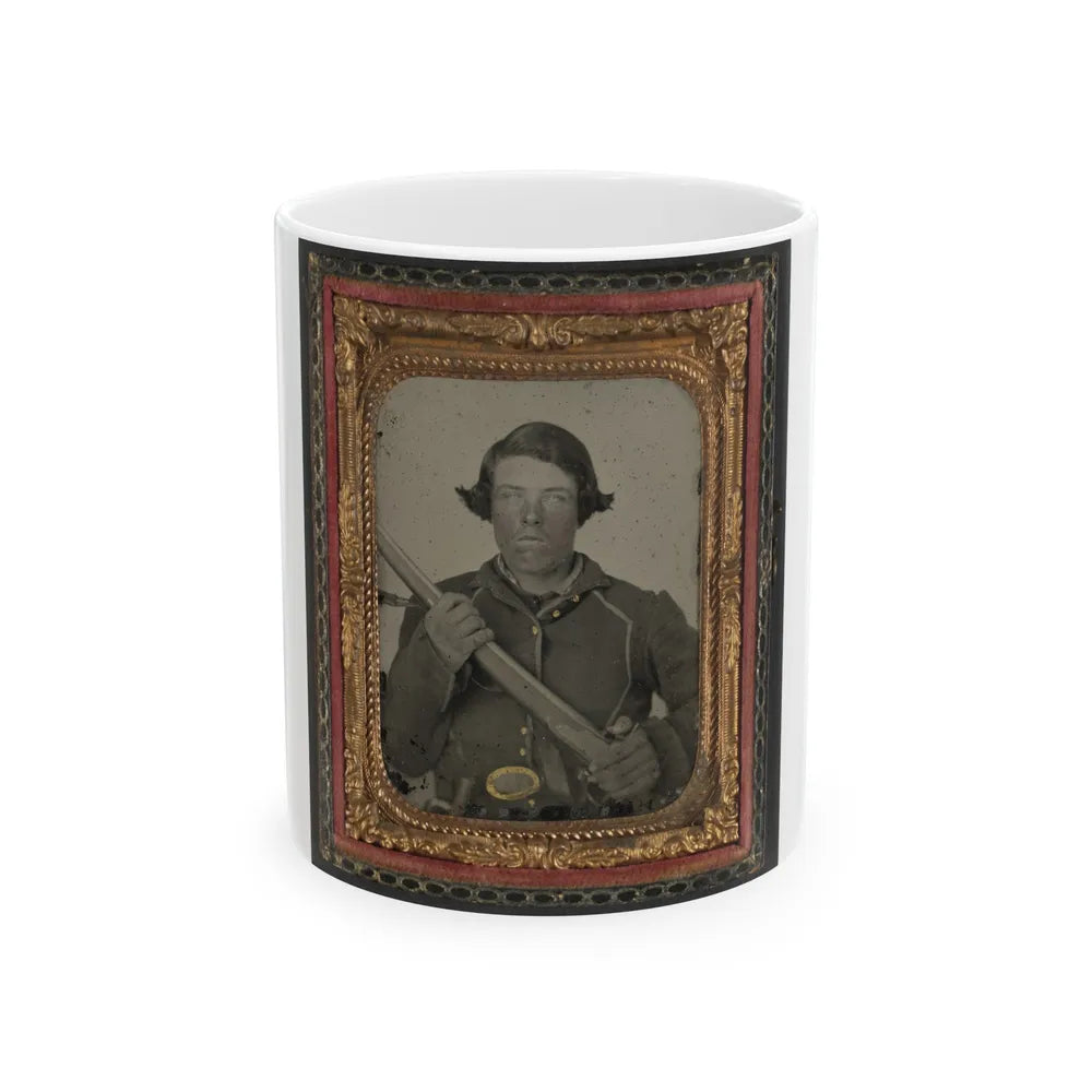 Unidentified Soldier In Union Uniform And U.S. Belt Buckle With Musket (U.S. Civil War) White Coffee Mug-11oz-Go Mug Yourself